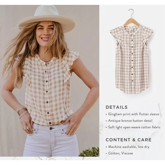 NWT Good Hart Matilda Jane Gingham McNay Top XL Flutter Sleeve Button Down Shirt - Picture 1 of 9